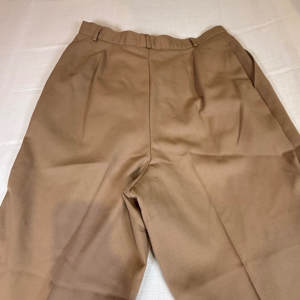 Vintage Camel Tan 100% Worsted Wool Pleated High Waisted Straight Leg Trousers - Picture 11 of 11